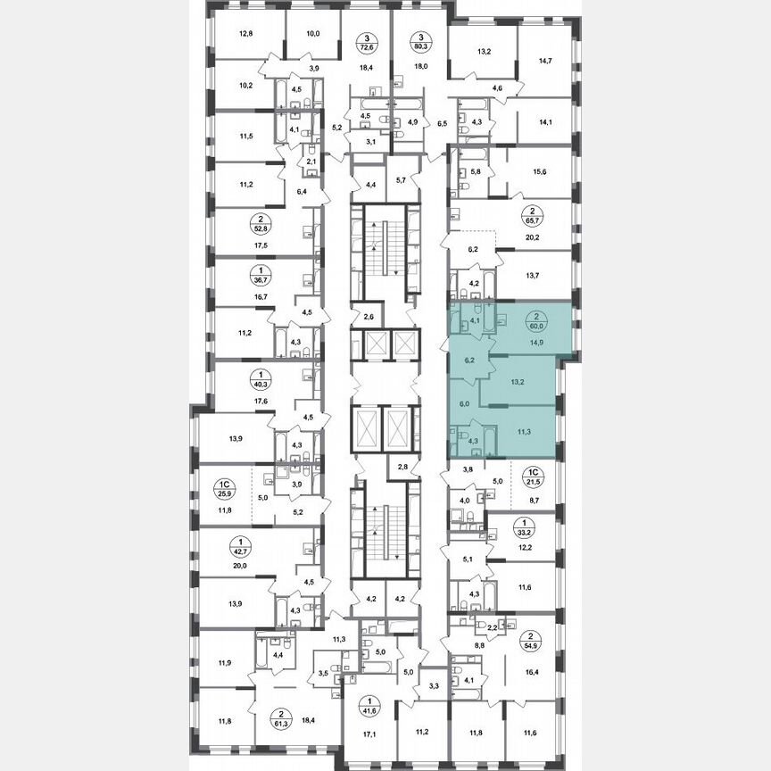 2-к. квартира, 60 м², 17/20 эт.