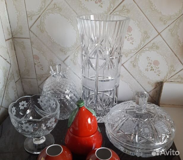 Вазы, сахарница, салатник, шкатулка хрусталь СССР