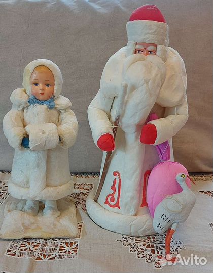 Ватные Дед Мороз, Снегурочка, аист (цапля) СССР