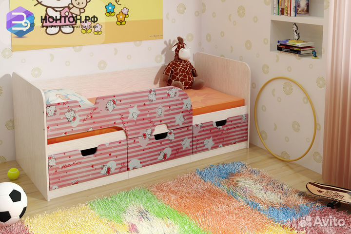 Кровать Минима дуб атланта / пинк хеллоу китти