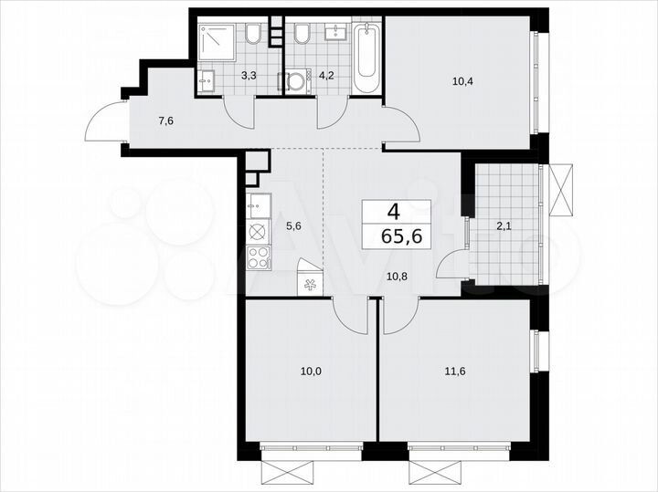 4-к. квартира, 65,6 м², 6/15 эт.