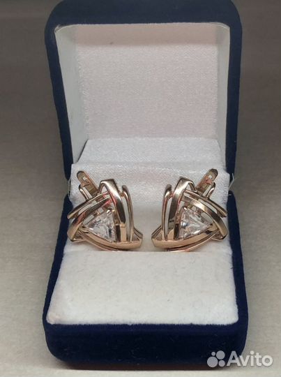 Золотые серьги с горным хрусталем 585 пробы