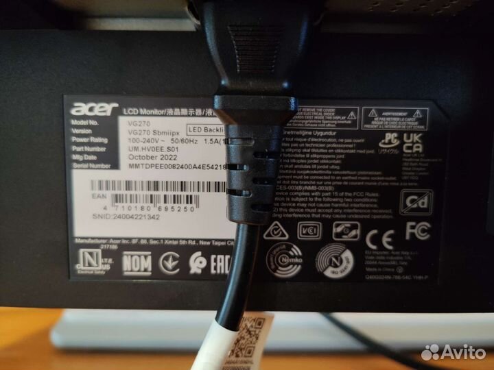 Монитор acer 27 VG270 Sbmiipx
