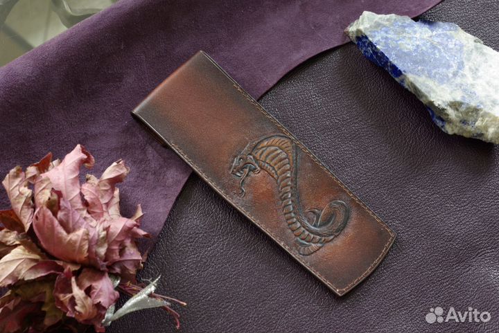 Чехол для ручек, карандашей. Кожа. Handmade