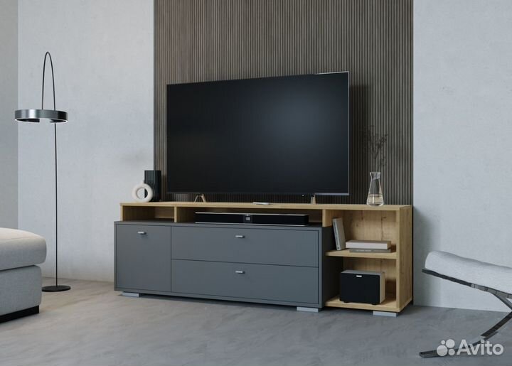 Тумба под телевизор в стиле лофт с ящиками к 202