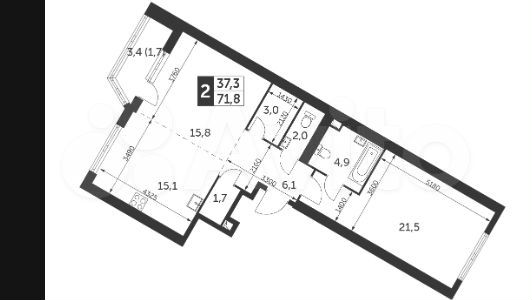 2-к. квартира, 71,8 м², 15/47 эт.