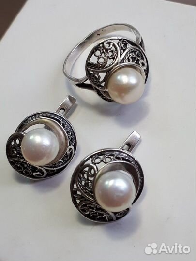 Серебро 875 пробы, ссср. жемчуг