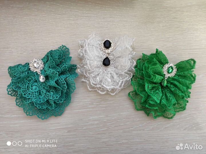 Жабо, зелёный, белый