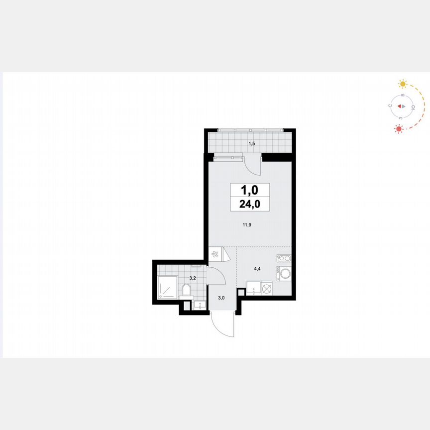 1-к. квартира, 24 м², 2/9 эт.