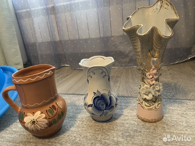 Ваза винтаж СССР фарфор гжель с цветами кувшин