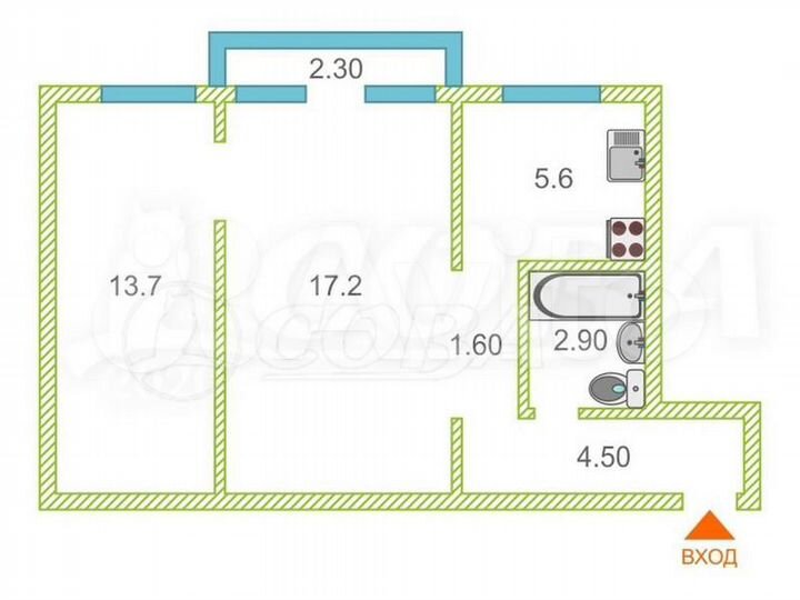 2-к. квартира, 47 м², 2/5 эт.