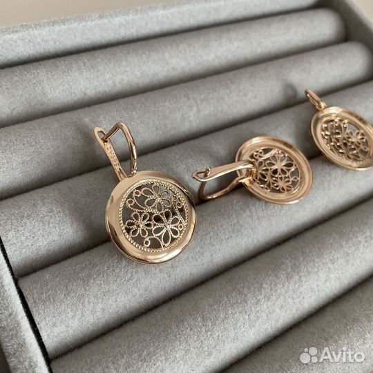 Серьги подвеска комплект покрытие золото 585 RG