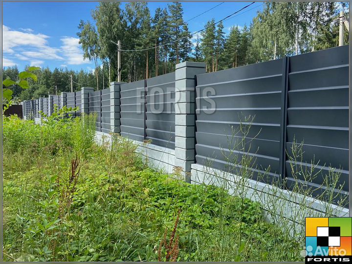 Забор из блоков, столбовые блоки, крышки, столб