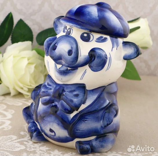 Чайница/копилка Хрюн, гжель