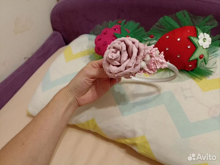 Ободок на утренник, малина, клубника