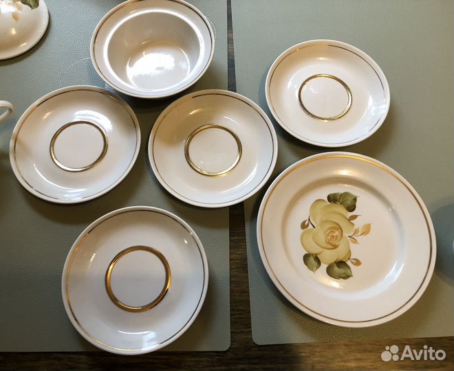 Кофейный чайный сервиз СССР желтая роза