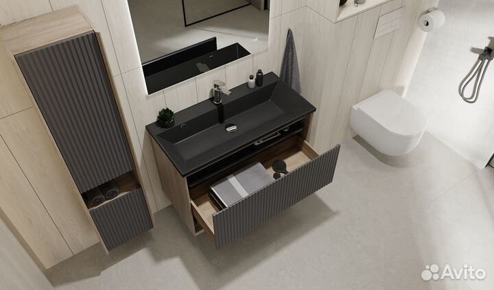 Тумба под раковину Jorno tossony 90 подвесная Дуб Самдал, Антрацит Toss.01.90/P/DS-A/JR