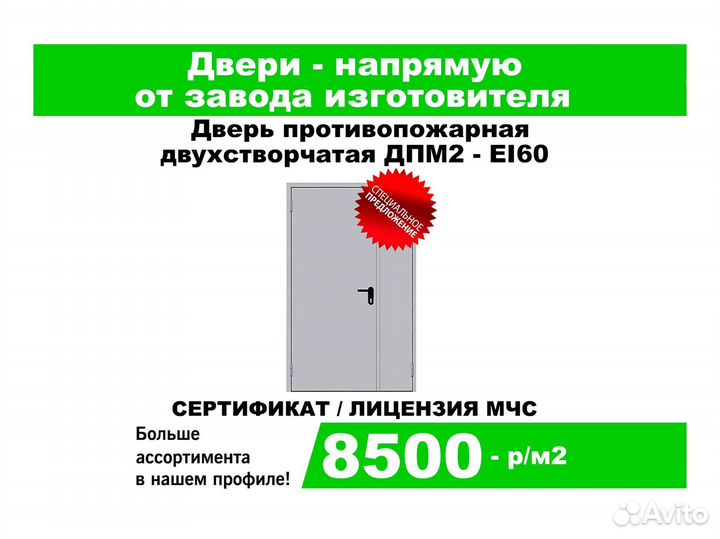 Дверь противопожарная двупольная дпм2 EI60