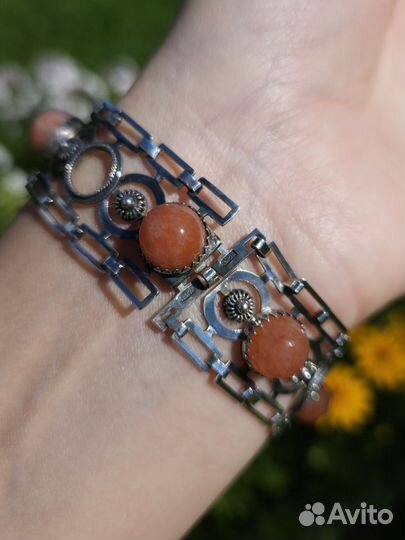 Советский браслет, серебро 875, Халцедон