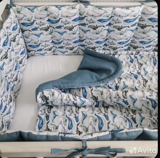 Бортики в кроватку лен 100