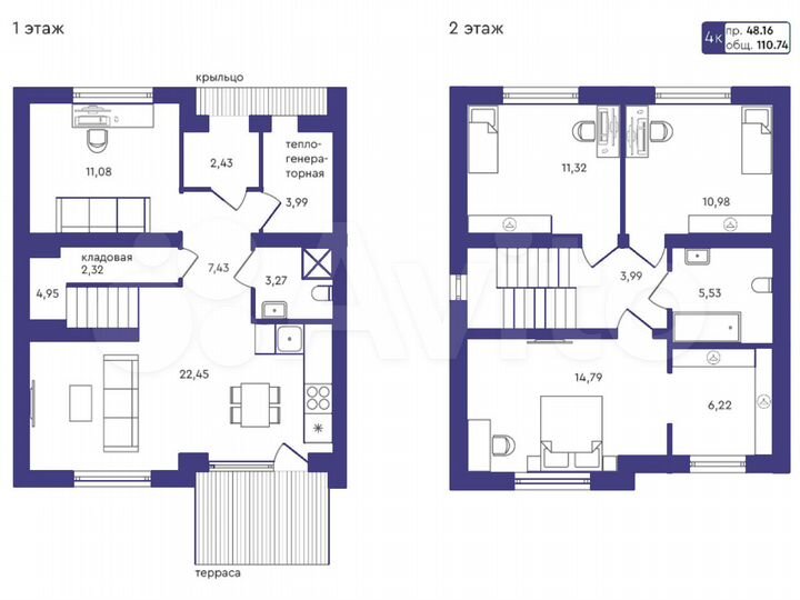 4-к. квартира, 110 м², 2/2 эт.