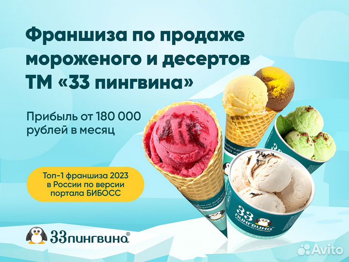 Франшиза киосков - мороженое, напитки «33 пингвина
