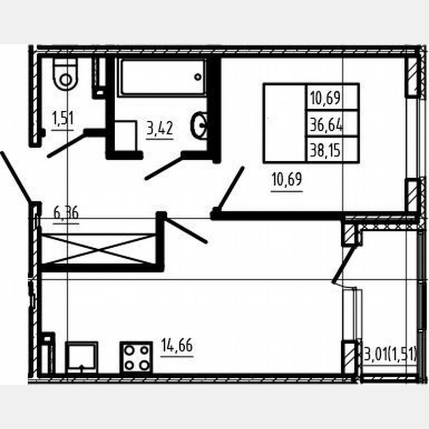 1-к. квартира, 36,6 м², 4/4 эт.
