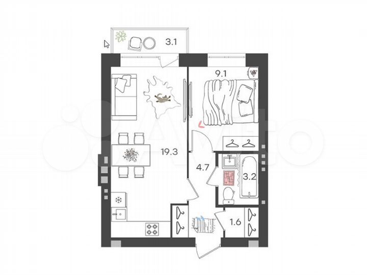 1-к. квартира, 38,8 м², 4/4 эт.
