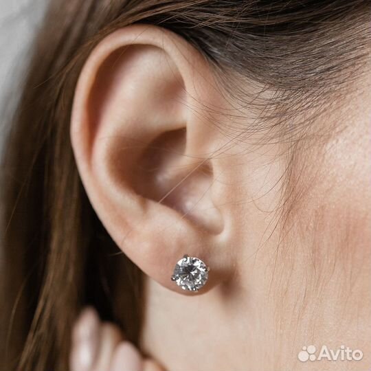 Серьги пусеты серебро 925 проба с фианитом 7 мм