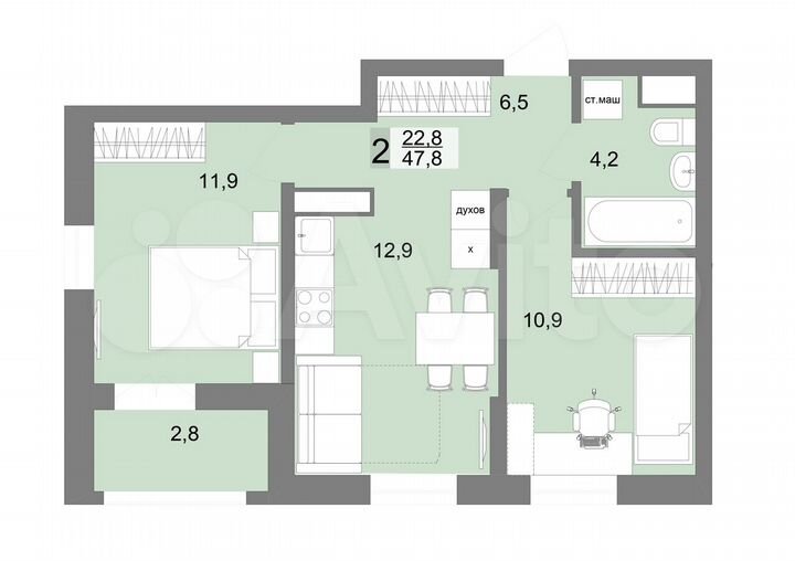 2-к. квартира, 47,8 м², 17/23 эт.