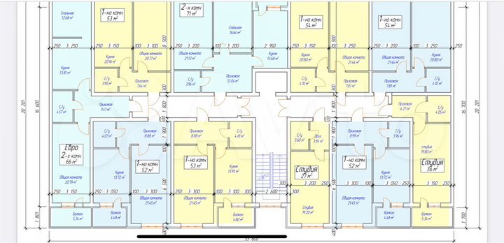 2-к. квартира, 66 м², 4/9 эт.