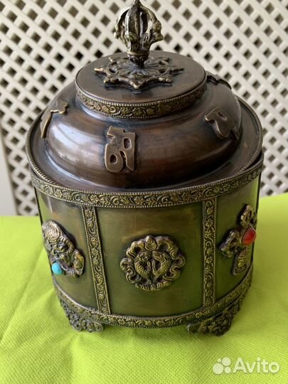 Бронзовая Шкатулка с Камнями Тибет Идия