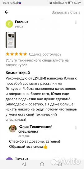 Услуги технического специалиста на запуск курса