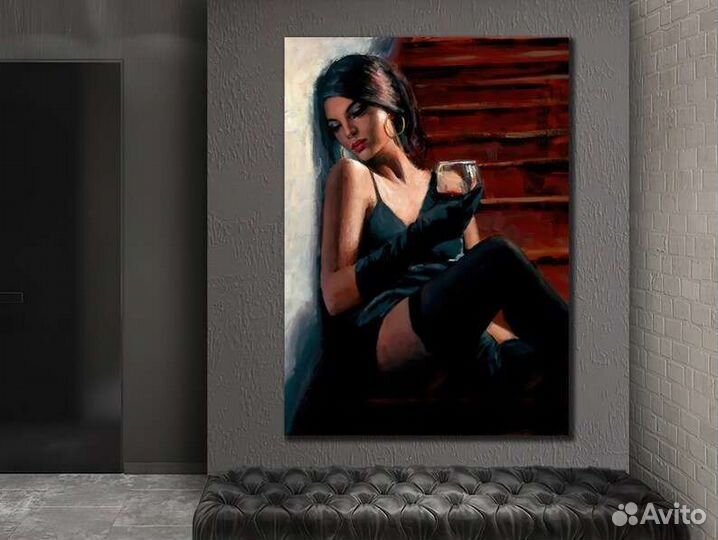 Картина маслом девушка с бокалом