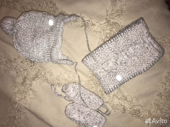 Шапка снуд и варежки для новорожденного