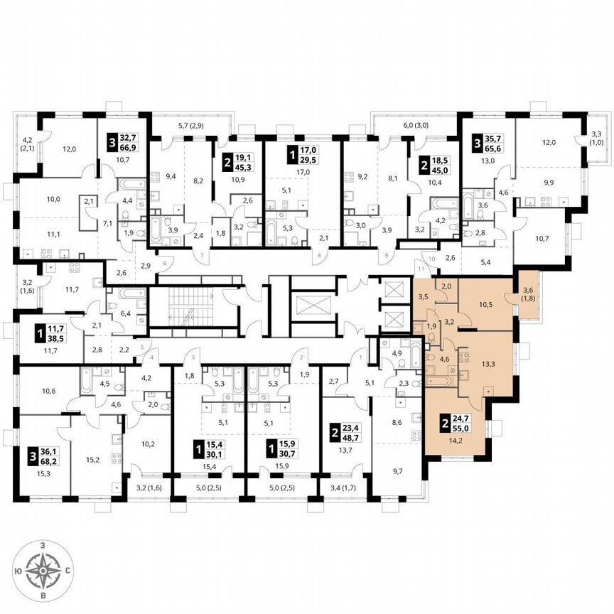 2-к. квартира, 55 м², 2/25 эт.