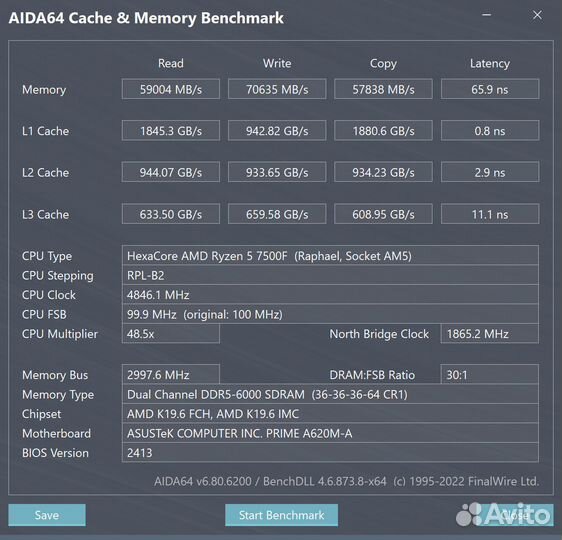 Комплект Asus Prime A620M-A+Ryzen 5 7500F+16 Гб