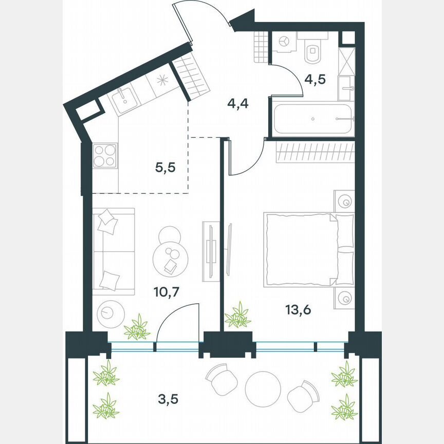 2-к. квартира, 42,2 м², 2/19 эт.