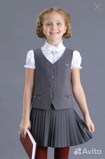 Жилетка для девочки школьная серая р. 146