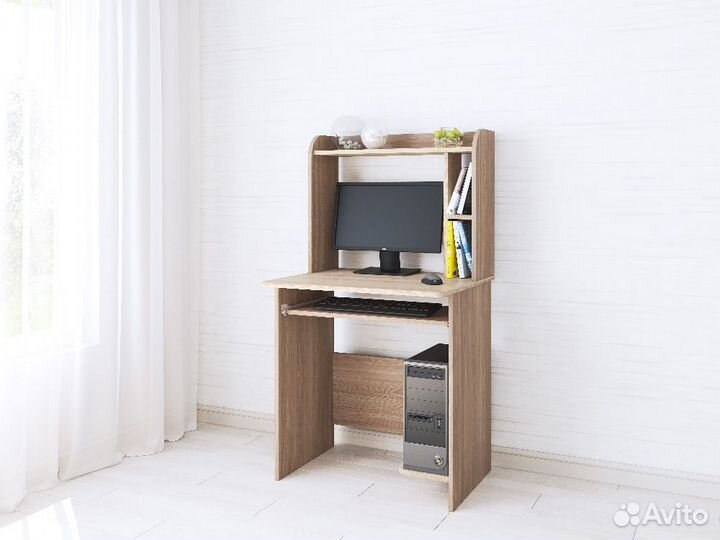 Стол компьютерный с полкой Шимо тёмный/Дуб сонома