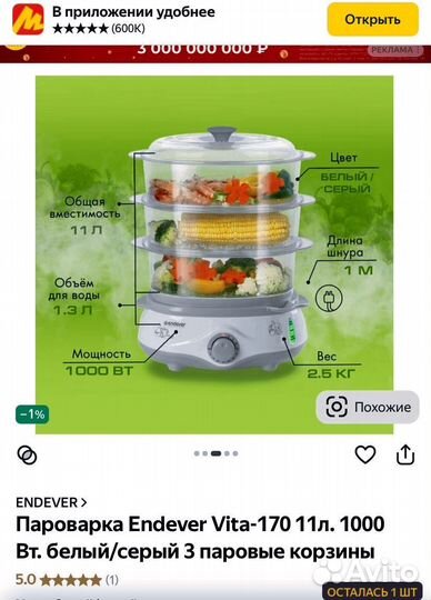 Паровпрка Endever Vita-170