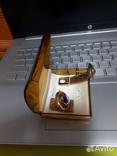 Запонки с камнем позолота Cuff Links Deer 1970 гг