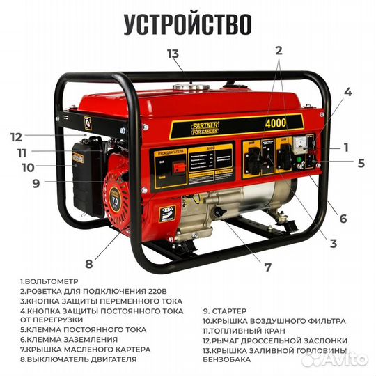 Бензиновый генератор Partner for garden