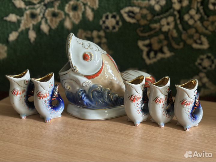 Салфетница Рыба и стопки фарфор СССР Коростень