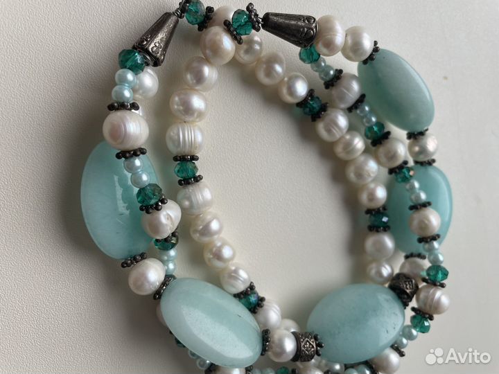 Бусы колье ожерелье с натуральным жемчугом