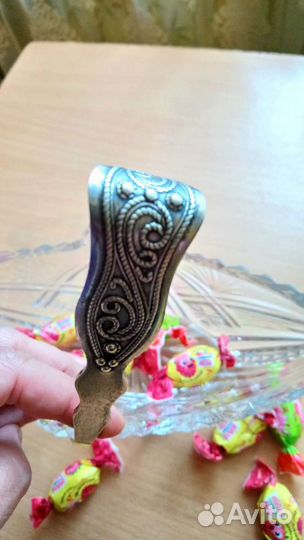 Ваза конфетница хрустальная с мельхиоровой ручкой