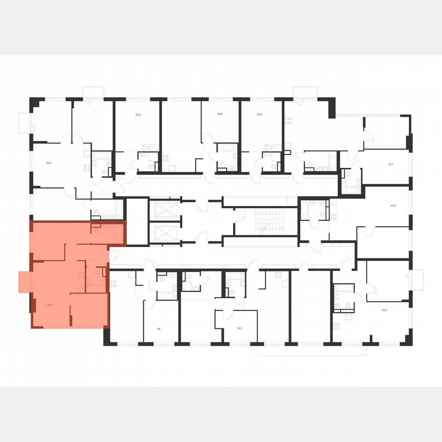 2-к. квартира, 56,7 м², 2/16 эт.