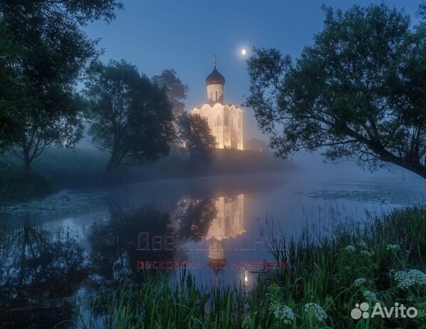 Алмазная мозаика 40x50 Храм у туманного озера