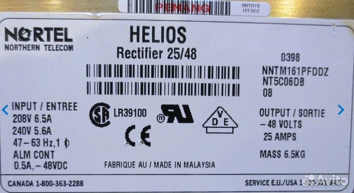 Блок питания 48V 25A nortel helios 25/48
