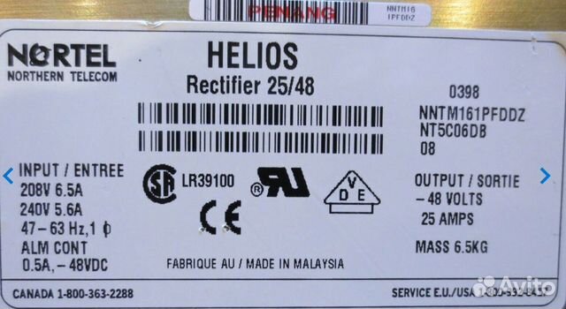 Блок питания 48V 25A nortel helios 25/48